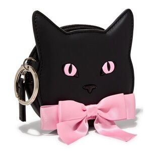 Bath & Body Works Halloween 2025 black cat pink bow coin purse pouch keychain